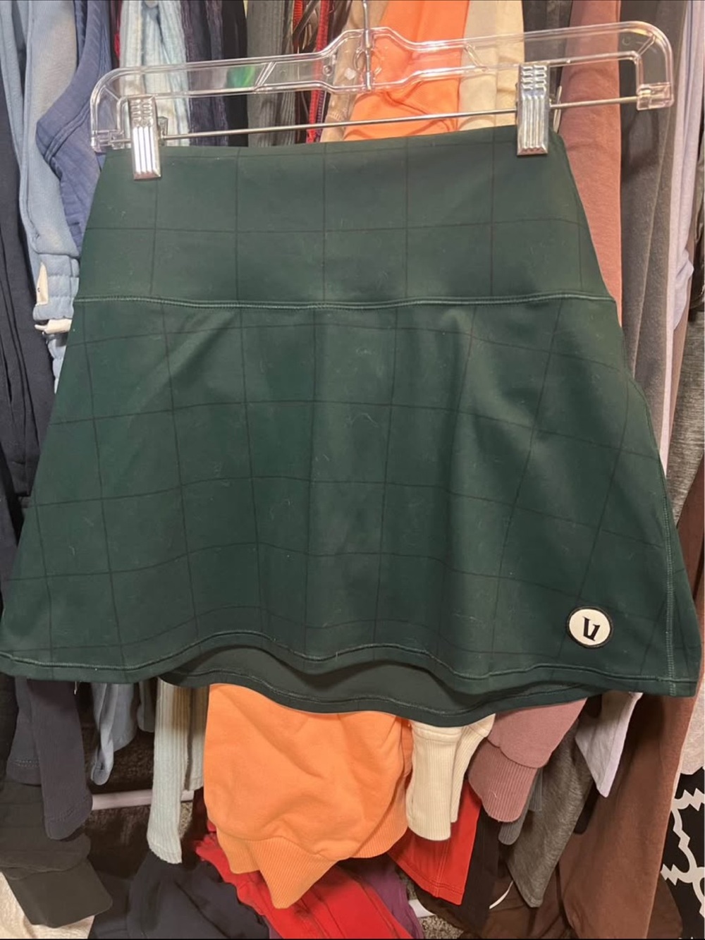 Vuori Forest Green Grid-Detail Skater Skirt